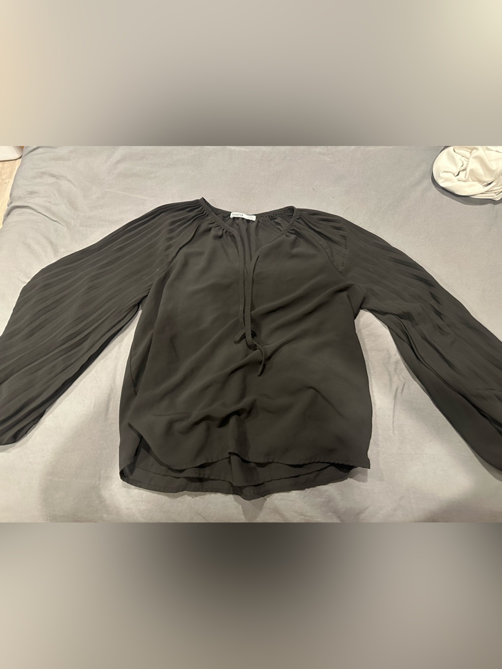 Woven Pleated Sleeve Blouse - Black